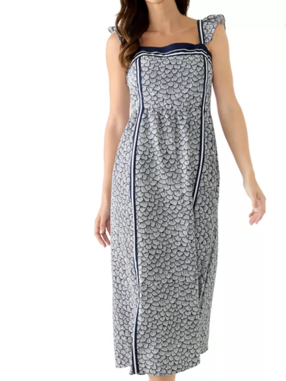 CeCe Ruffle Shoulder Square Neck Midi Dress